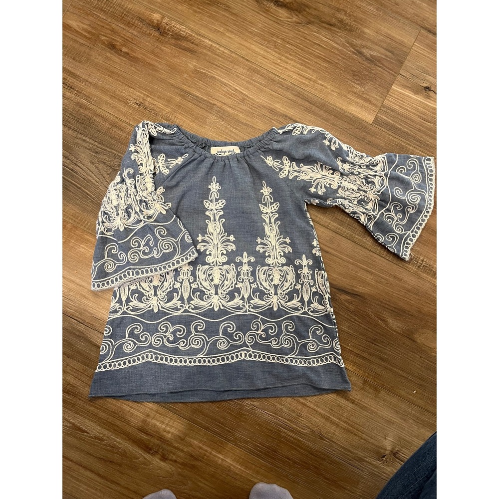 Indigo Soul Kids Blue Embroidered Bell Sleeve Dress 3T Boho Chambray